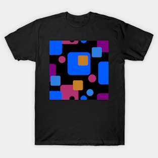 Retro Abstract Dream Space Blue Magenta Orange on Black T-Shirt